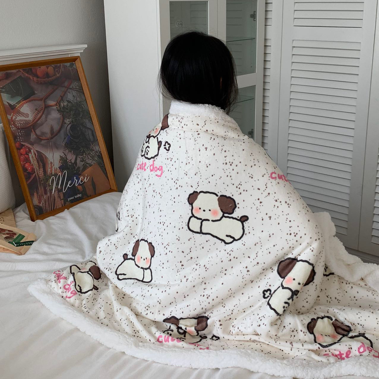 ins cute lambskin blanket, thickened and warm for autumn and winter, student home shawl blanket, nap blanket, casual blanket details Picture
