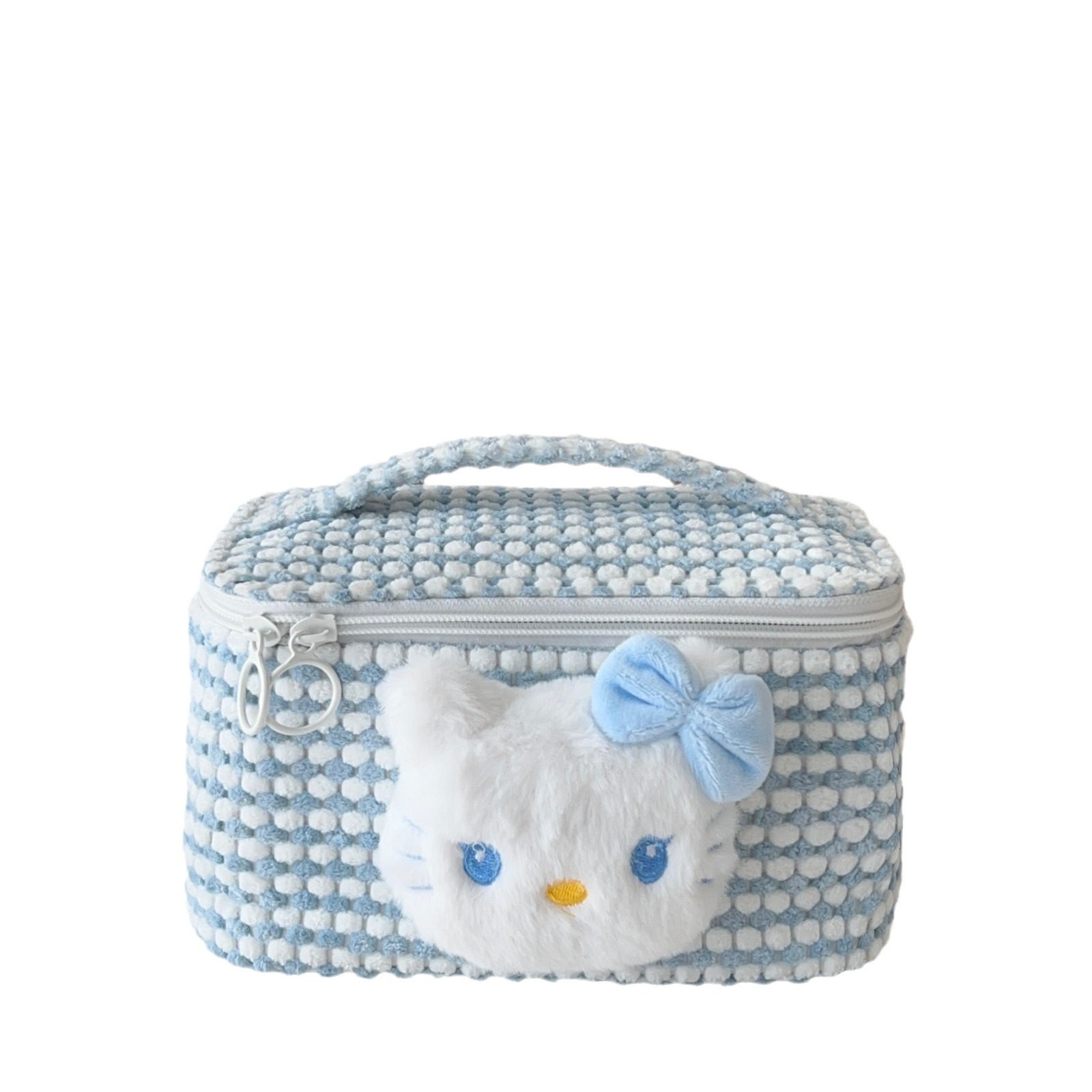 Cute blue cat makeup bag with a cute chanel-style design, portable large-capacity travel toiletries bag, and cosmetics storage bag Item Picture