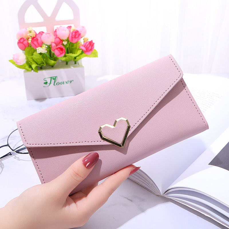 2022 New plain patterned heart-shaped wallet for women, long and multi-slot clasp mobile phone, women's long wallet Specification drawing