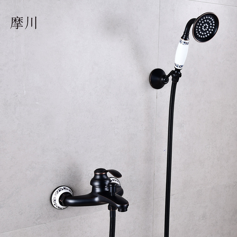 A popular cross-border export set of antique black brushed three-in-one showerhead, European-style brass shower, simple black showerhead Specification drawing