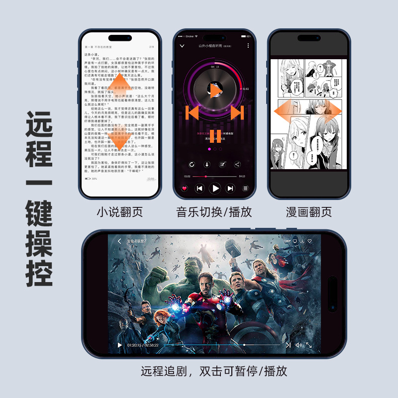 Bluetooth remote control, portable ring, video browsing, TV series watching, liking, novel page-turning, universal tool Specification drawing