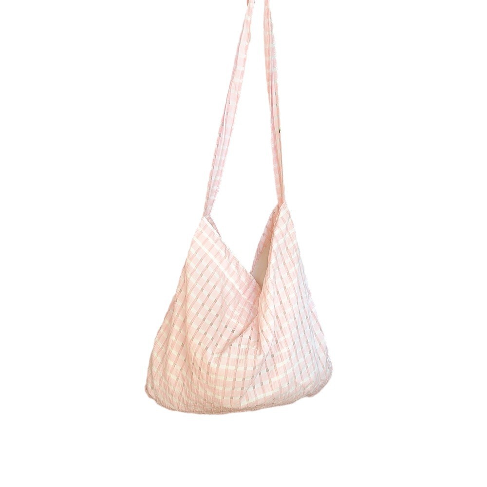 45131 Summer New style hollowed-out bubble checkered single-shoulder underarm bag canvas bag, fresh candy color crossbody bag Item Picture