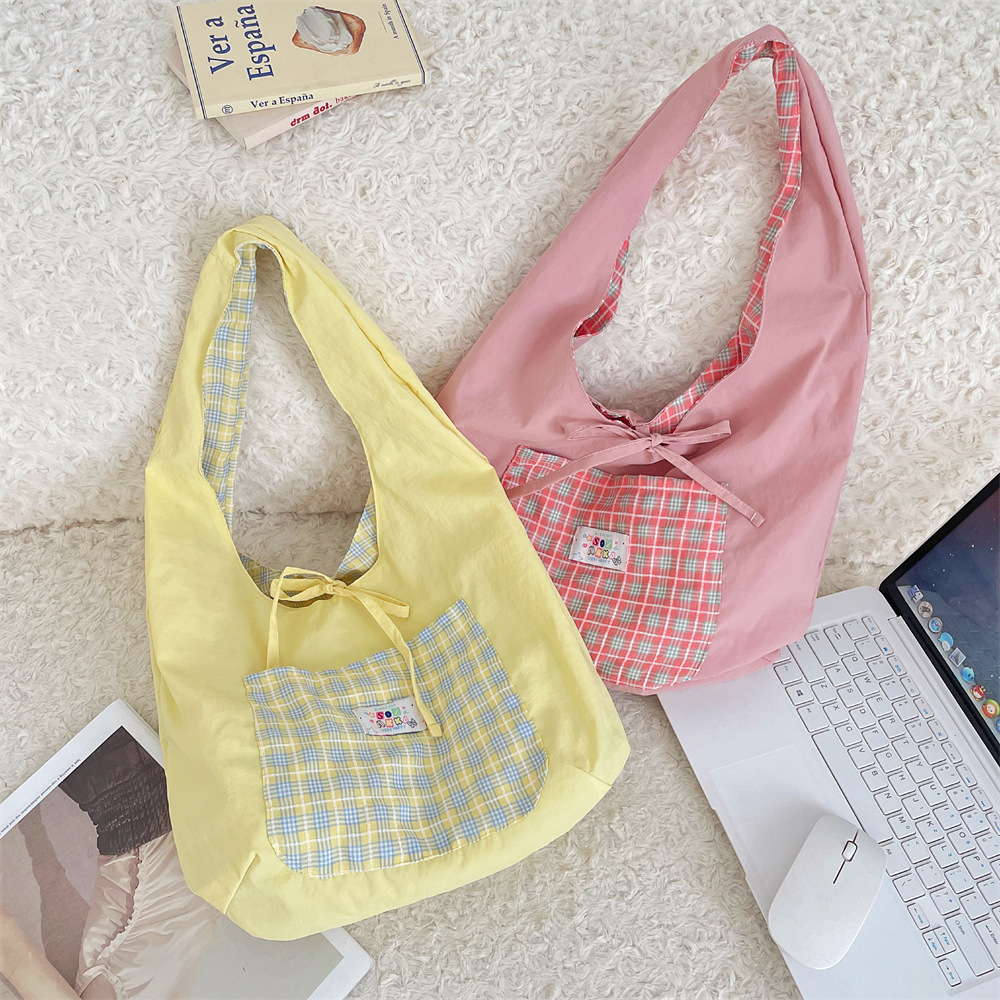 56142 Summer New Style checkered Korean version double-sided backpack, artistic and lightweight, college student single-shoulder heart bag Specification drawing