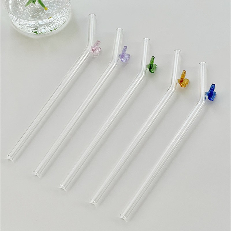 Three-dimensional colorful butterfly glass straws, high appearance level, ins style, girlish, heat-resistant milk coffee elbow straws Application Scenario