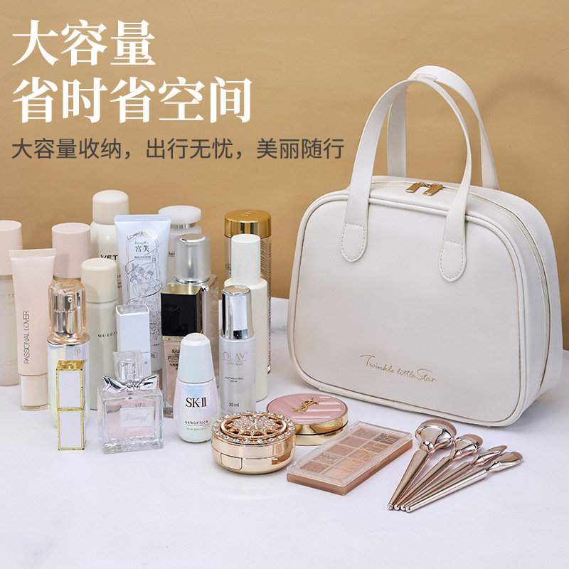 ins style, high appearance level, large-capacity crescent-shaped PU makeup bag, travel multi-functional cosmetics, toiletries and storage bag Application Scenario