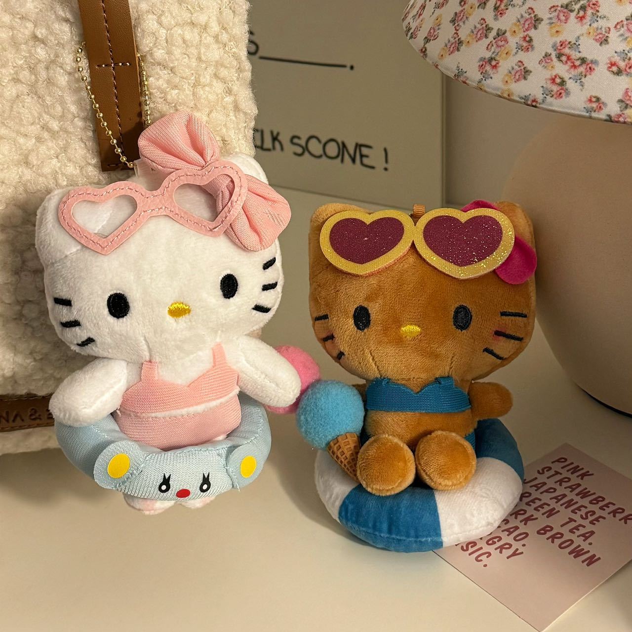 Free shipping! Cute cartoon swimming ring cat pendant, high appearance level bikini cat pendant, bag hanging doll girl Item Picture