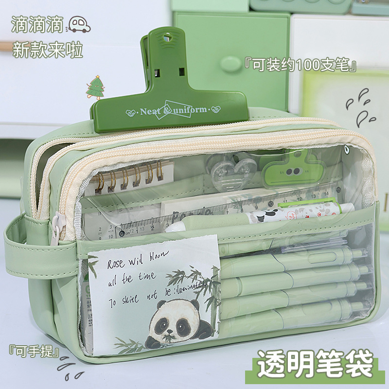 5-layer large-capacity transparent pencil case for girls, primary and junior high school students, Japanese-style simple stationery bag storage bag details Picture