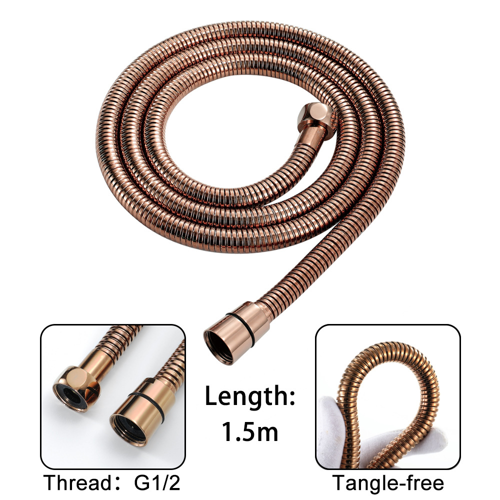 HIDEEP stainless steel hand-held showerhead hose, brushed gold 1.5-meter showerhead hose for home bathroom details Picture