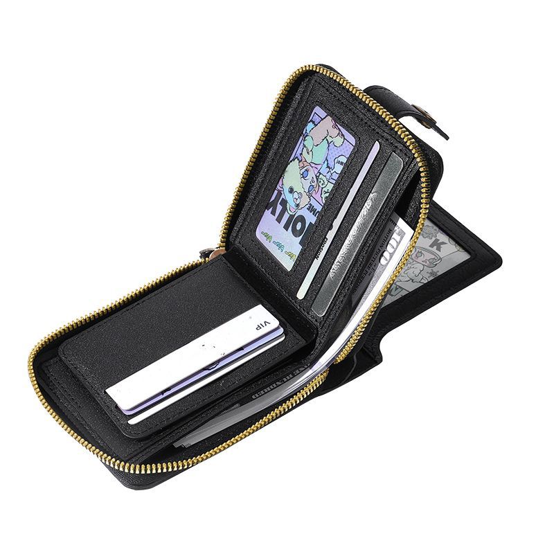 Cross-border new product 2024 vintage men's short wallet, horizontal zipper multi-functional card case, 30% off buckle coin purse details Picture