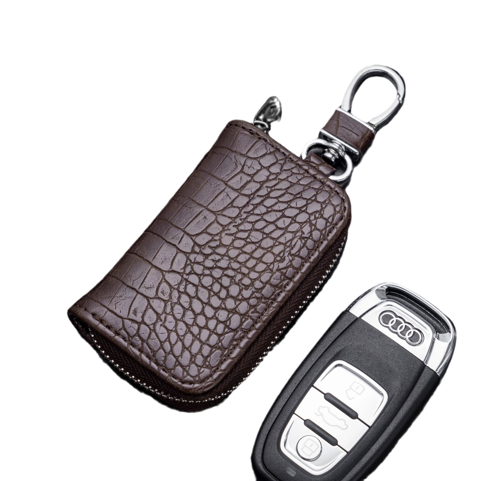 Cross-border men's and women's universal car key case zipper waist key case crocodile pattern business key chain Item Picture