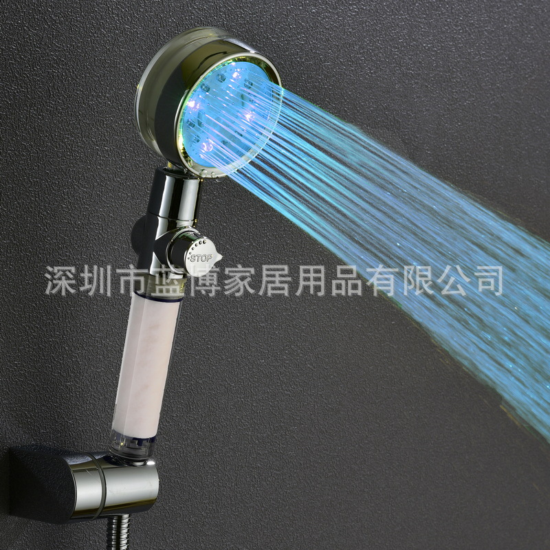 LED showerhead switch water stop adjustable showerhead with filter core, seven-color/temperature-controlled showerhead 8008-A34 Specification drawing