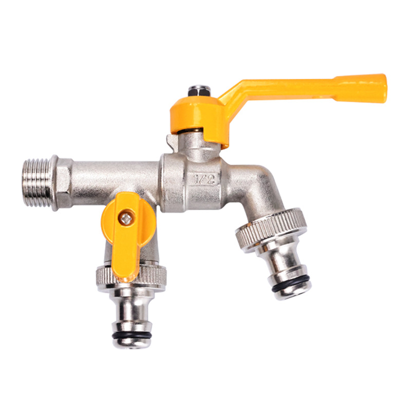 Tangke wholesale garden hoses, thickened all-copper household dual-outlet washing machines, courtyard and outdoor faucets, cold and hot water taps Item Picture