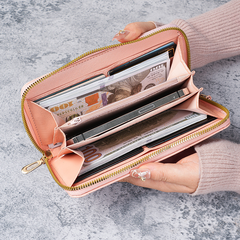 2025 Korean version new single-zipper multi-functional long women's wallet, fashionable and simple cartoon wallet bag clutch details Picture