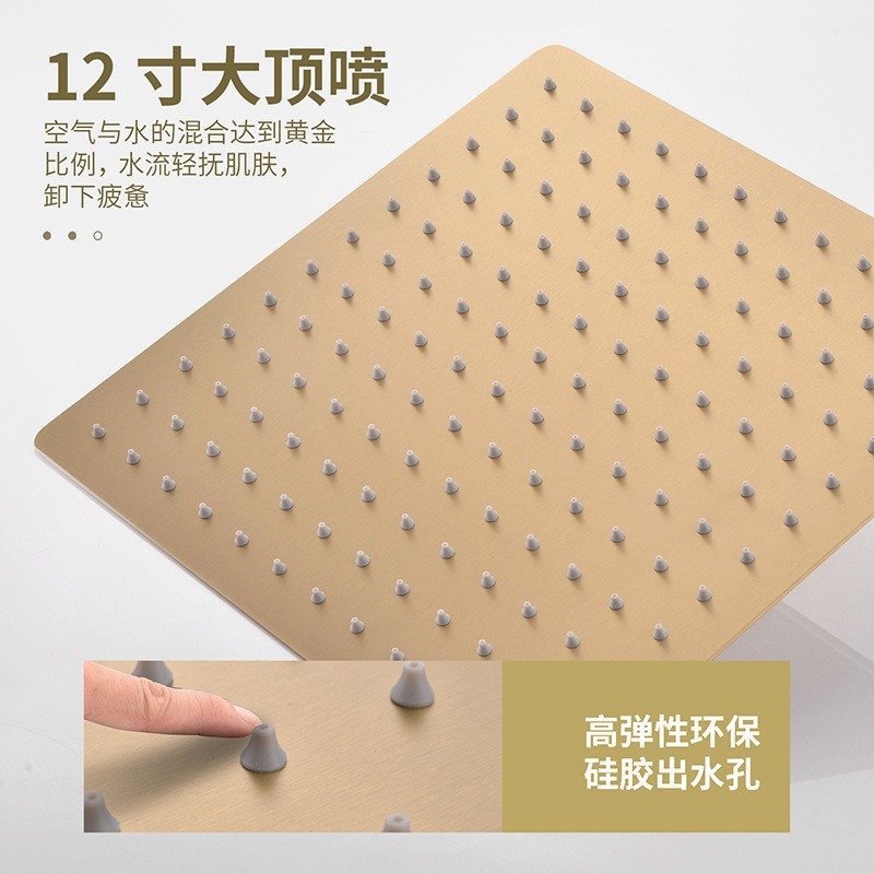 For export, the brushed gold two-function concealed constant-temperature wall-mounted shower head, faucet, embedded box, ceiling-mounted, all made of copper Specification drawing