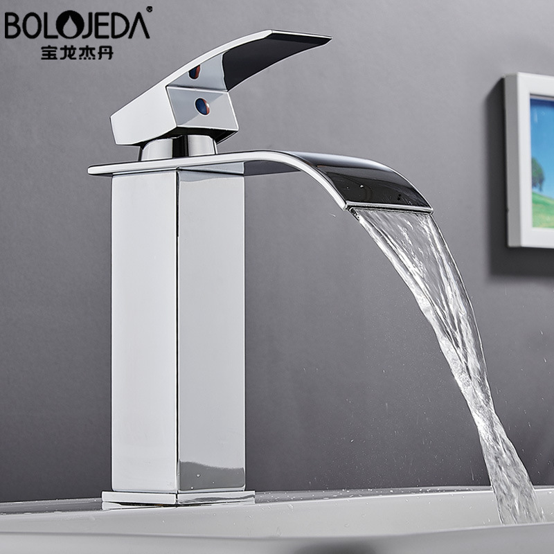 Cross-border basin waterfall faucet, wide-mouth stainless steel mirror finish, square elbow, cold and hot water countertop basin faucet Application Scenario
