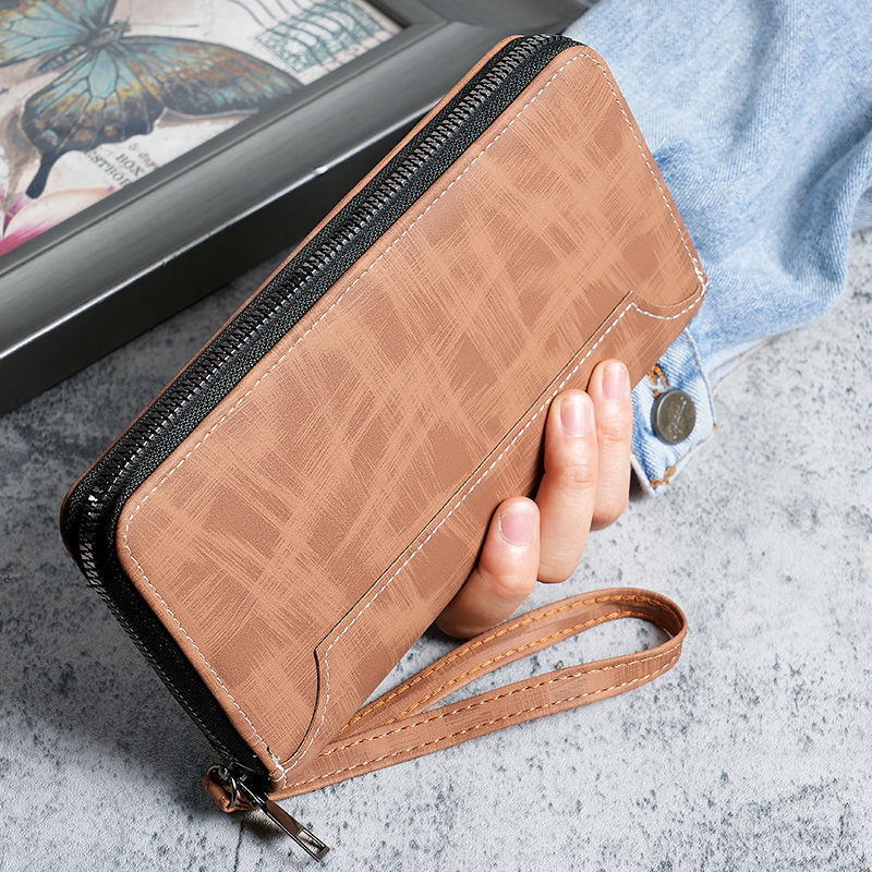 Men's long zipper wallet, men's leather wallet, multi-functional card case, large capacity clutch, multi-compartment handbag full figure