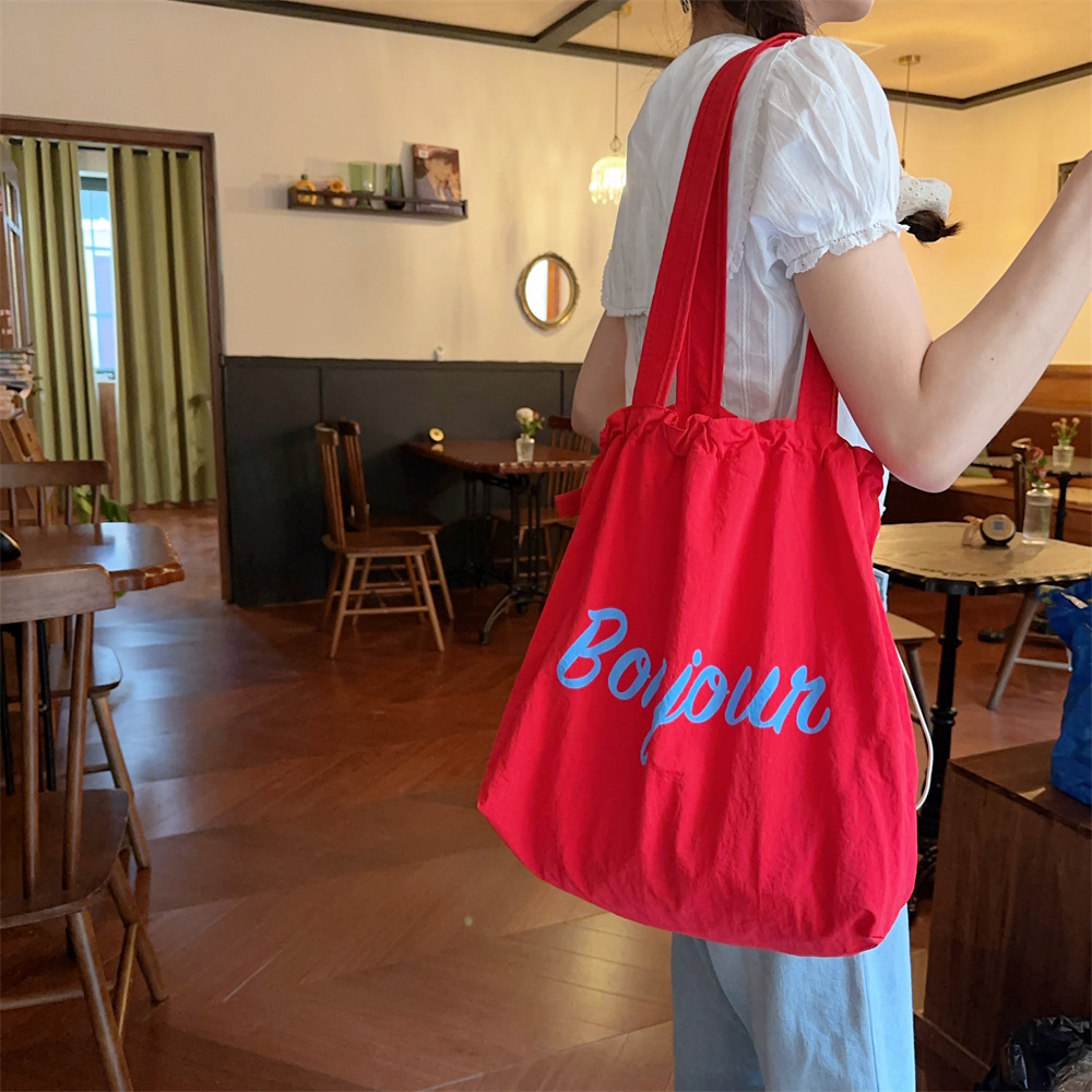 47251 Korean version new letter print single-shoulder bag, casual drawstring drawstring, fashionable student class single-shoulder bag full figure