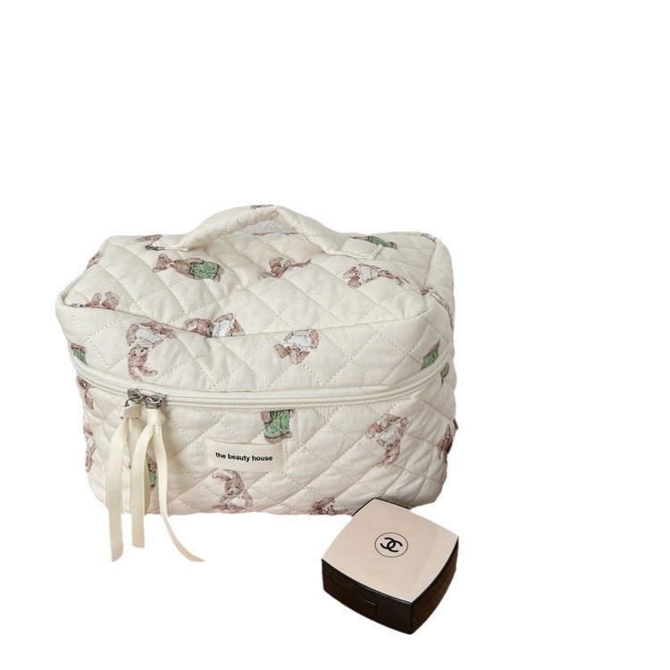Ins-style bear and rabbit makeup bag, large-capacity stationery storage bag, pen case, portable travel toiletry bag, three-piece set Item Picture