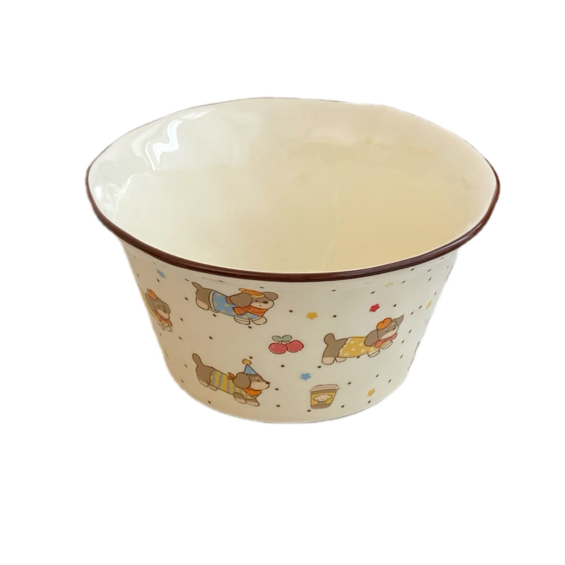 Cute cartoon cream ceramic bowl, high appearance level, ins household rice bowl, soup bowl, salad bowl, conical bowl, breakfast bowl Item Picture