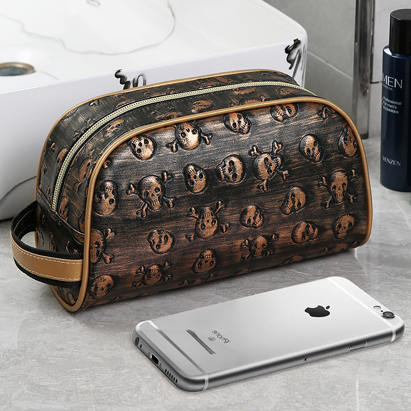 Travel men's toiletry bag, portable, waterproof, hand-held, retro and high-end, large-capacity bath products, toiletry storage bag full figure