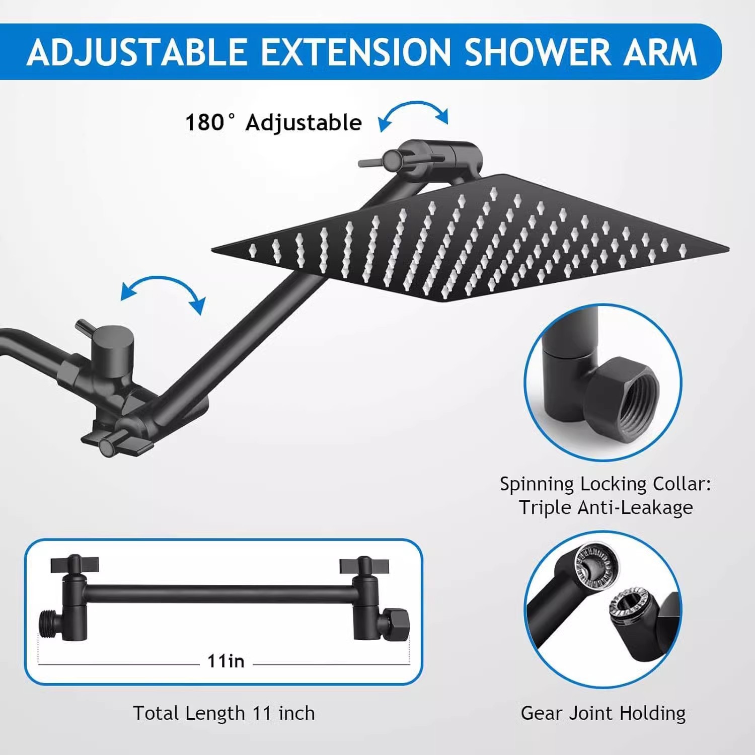 Amazon electroplated stainless steel top spray belt extended arm arm multi-functional handheld shower wall-mounted exposed showerhead set Specification drawing