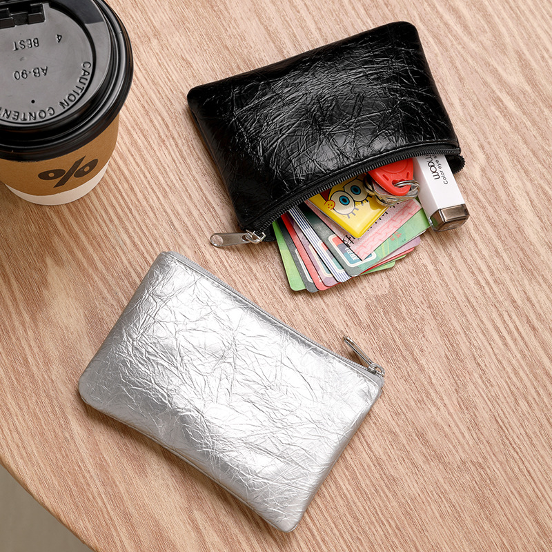 【 Unisex 】 New cracked zipper coin purse, ultra-thin and short card, coin and key storage bag details Picture