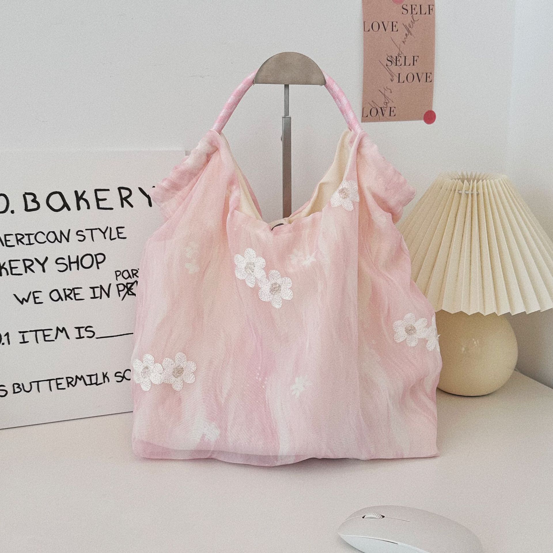 46192 Traditional Chinese style chiffon embroidery fresh and light commuter handbag, artistic canvas bag, travel and vacation single-shoulder bag full figure