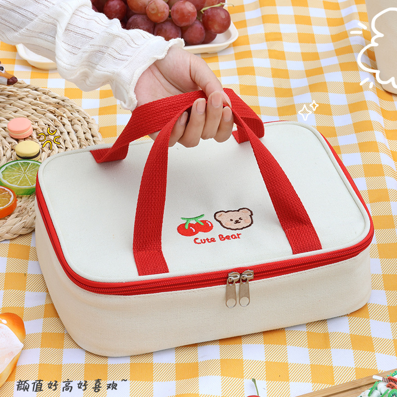 Cherry Bear, carrying a flat lunch box, handbag, high appearance level, bento bag, picnic lunch box, insulated bag, packaged rice full figure