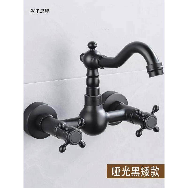 European-style all-copper, ancient gold color, built-in, retro wooden bucket, double-hole kitchen, laundry sink, washbasin, rotating hot and cold water faucets Application Scenario