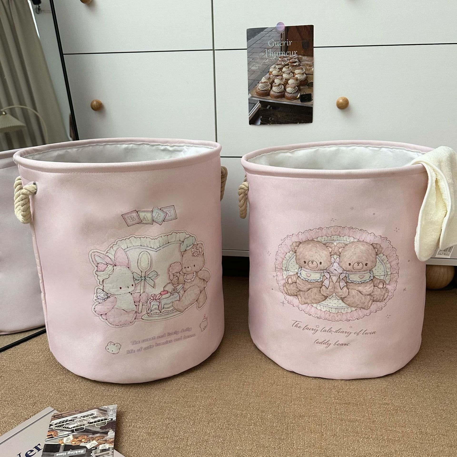 Girlish cartoon bear dirty clothes basket, large-capacity clothes storage basket, household foldable plush toy storage bucket details Picture