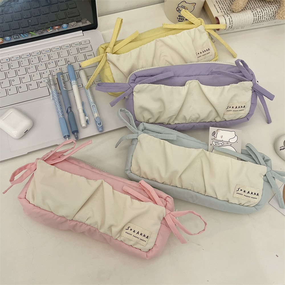 411221 ins Fresh blue bow pen case for junior high school girls, large-capacity stationery box and pencil storage bag full figure