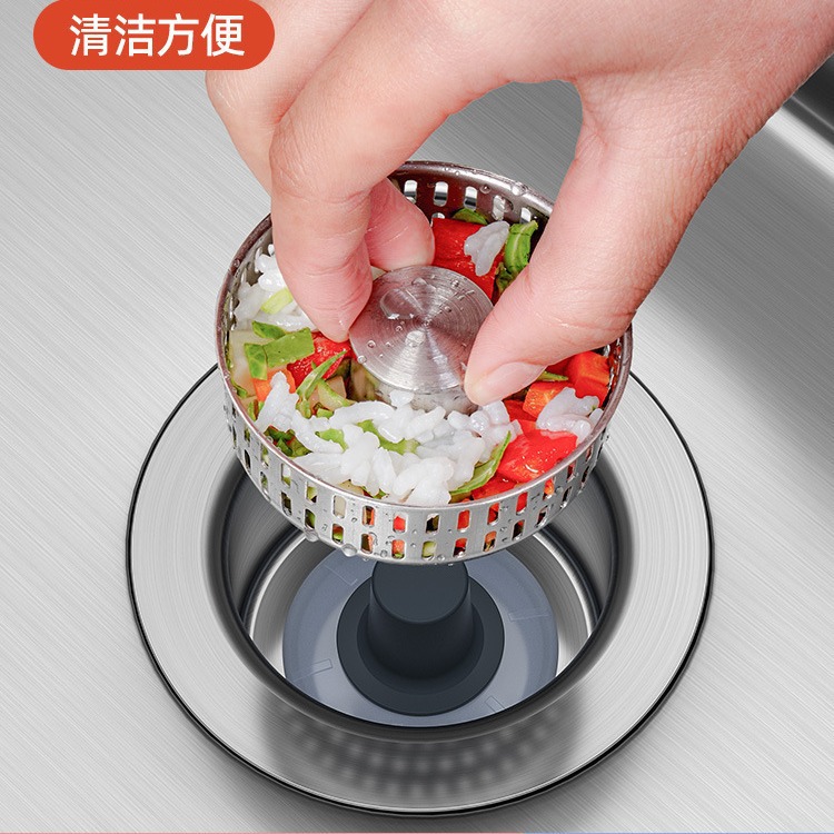 Stainless steel kitchen sink filter screen press-type bouncing core drain sink, universal type sink sink leakage plug details Picture