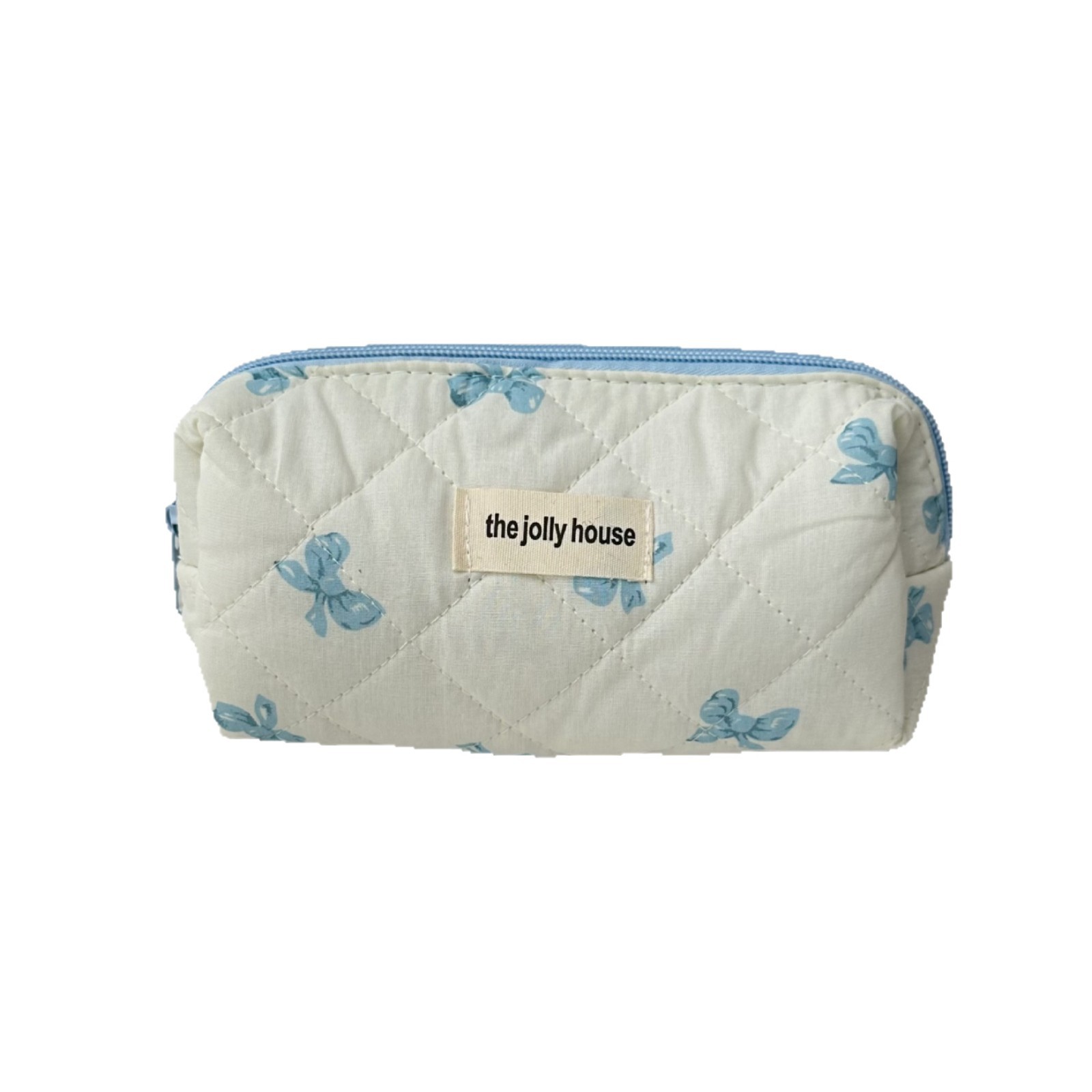 Korean version high appearance level bow makeup bag for girls, cream-colored portable business trip makeup brush and cosmetics storage bag Item Picture