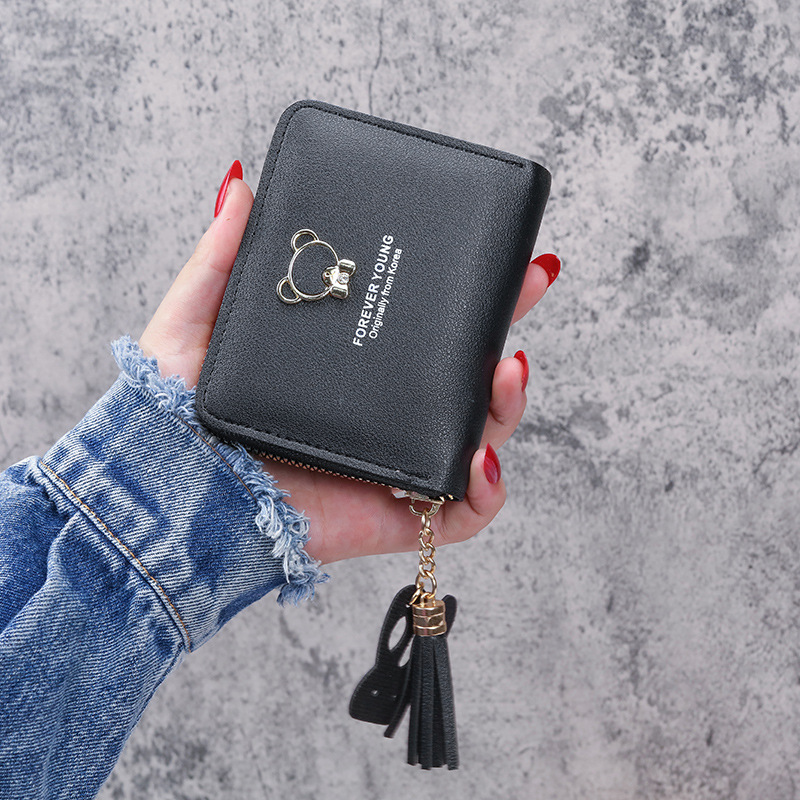 2021 New style small wallet for women, short bear zipper, large capacity mobile phone bag, 100 fashionable clutch Specification drawing