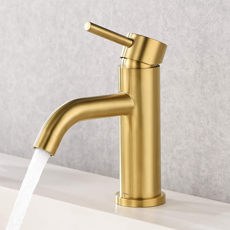 Cross-border 304 stainless steel washbasin faucet, brushed gold, cold and hot, bathroom washbasin, household single-hole faucet details Picture