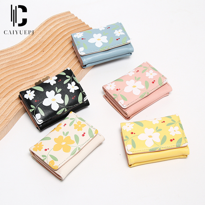 Printed girl coin purse, three-fold student wallet, card case integrated, short card case, coin purse, mini small bag Specification drawing