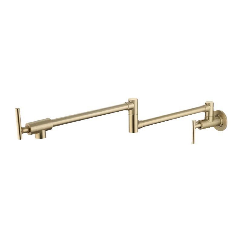 Hot golden 304 stainless steel extended kitchen folding faucet, universal rotating single cooling wall-mounted faucet for foreign trade Item Picture