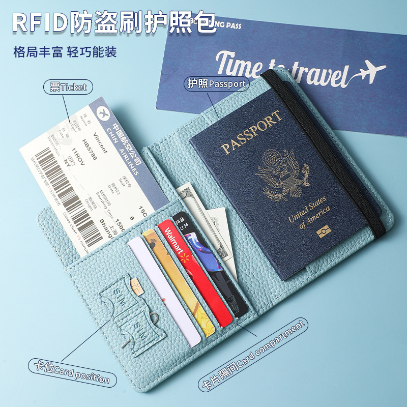 2024 New PU leather anti-theft passport bag, RFID anti-magnetic multi-functional card holder, multi-functional passport book Specification drawing