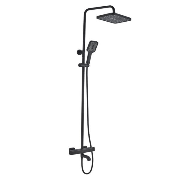Black square constant-temperature three-speed shower head set for cross-border export of foreign trade, bath and shower lift set for hotels Item Picture