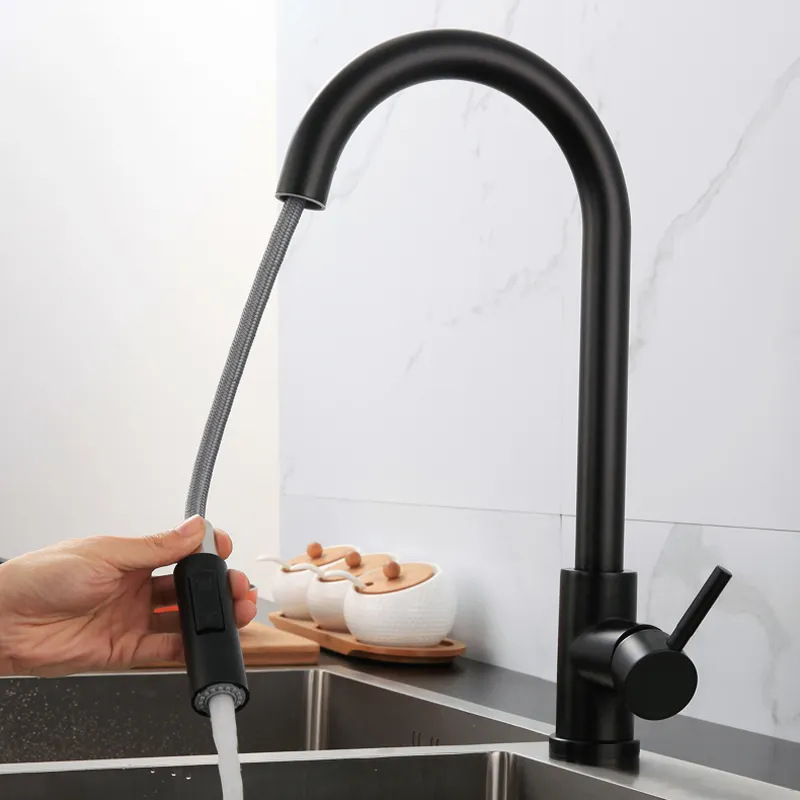 Cross-border foreign trade kitchen faucet, hot and cold telescopic sink faucet, 304 stainless steel pull-out sink faucet Specification drawing