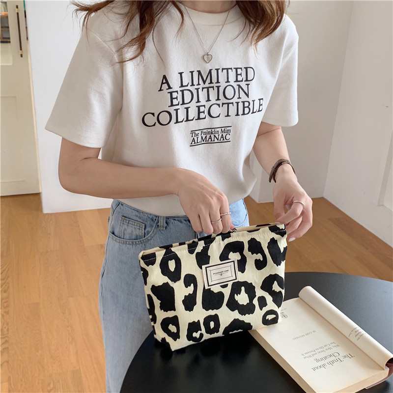 16291 Stylish rice leopard print tote bag, large-capacity animal-print canvas single-shoulder bag, hand-held female student shopping bag Specification drawing