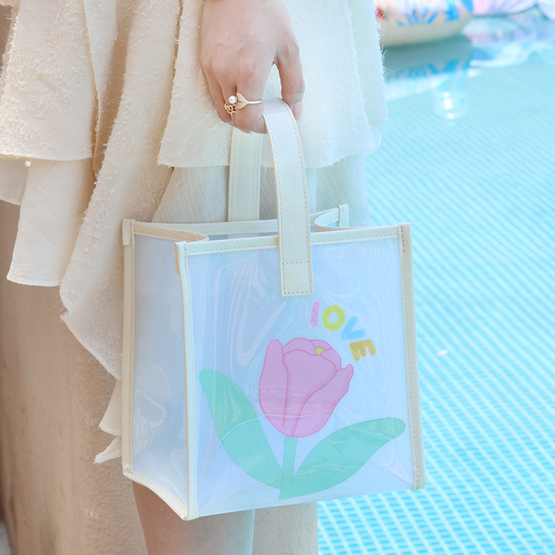 Summer transparent jelly handbag for women, portable makeup bag, InS-style souvenir, hand-held bag details Picture