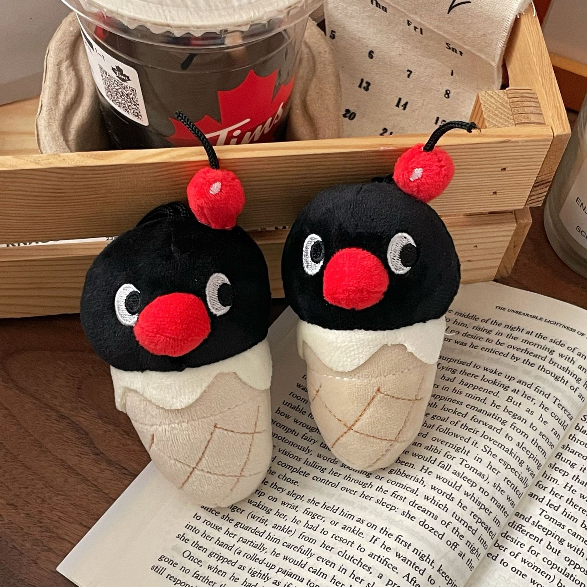 Cute penguin pingu ice cream cone, cartoon creative plush toy bag, keychain and funny pendant full figure