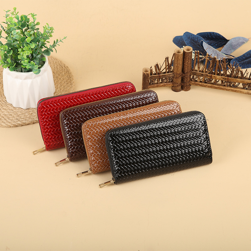New women's wallet, long zipper phone case, woven pattern wallet, large capacity soft wallet, loose change clutch details Picture