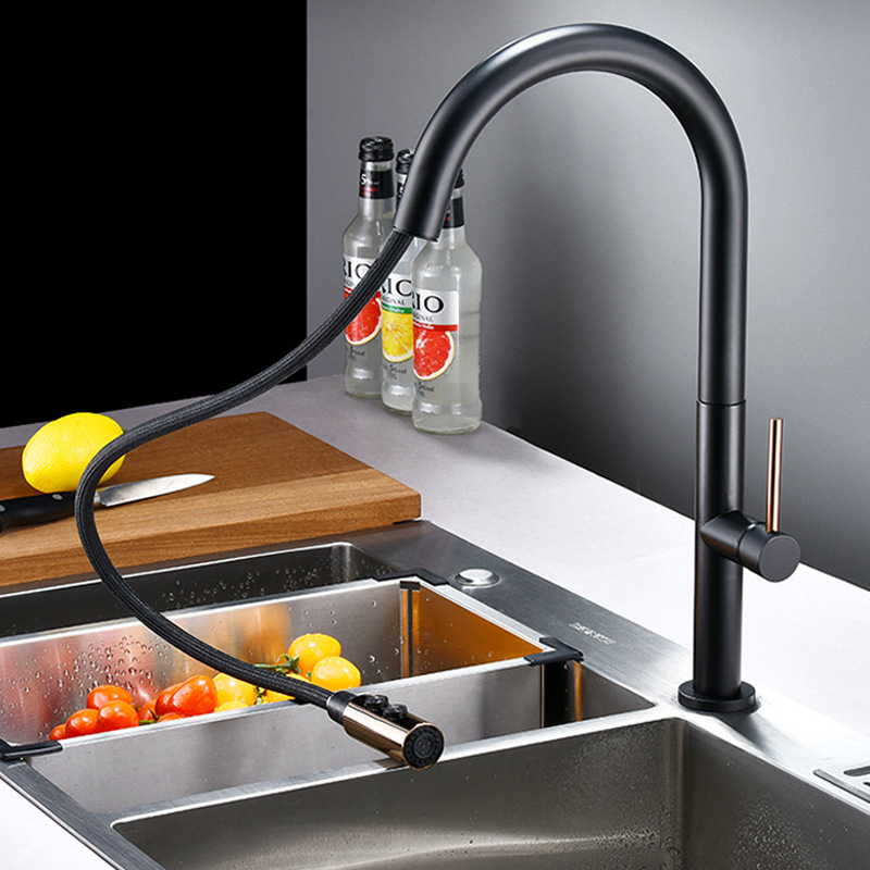 Cross-border Nordic all-copper kitchen pull-out faucet, hot and cold sink, washing basin, black export washbasin faucet Specification drawing