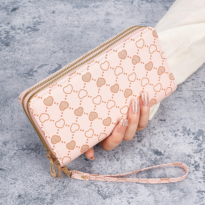 New large-capacity double-pull women's storage bag with a heart, multi-functional mobile phone bag and loose change hand-held bag full figure
