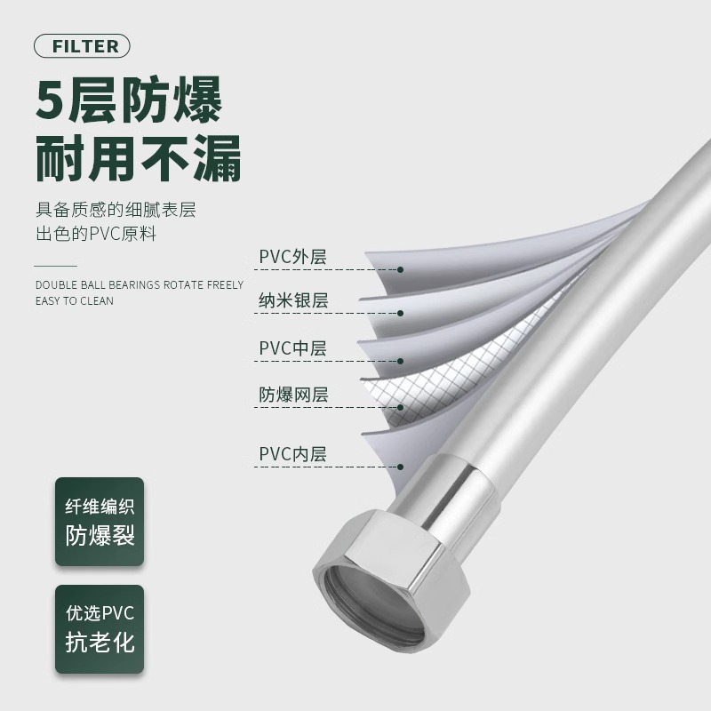 PVC shower hose, bathroom bath pipe, shower water pipe, shower, rain bath heater, water heater, shower head accessories, universal Specification drawing