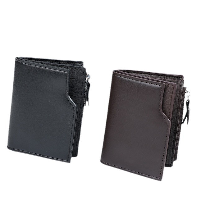 baellerry men's short wallet, a fashionable and thin men's wallet with multiple compartments and zippers from Europe and America Item Picture
