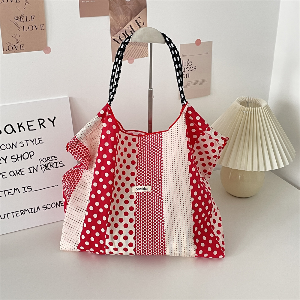 35243 Spring/Summer New French Dot Dot single-shoulder bag, large capacity canvas bag, thin student cloth bag, hand and shoulder Specification drawing