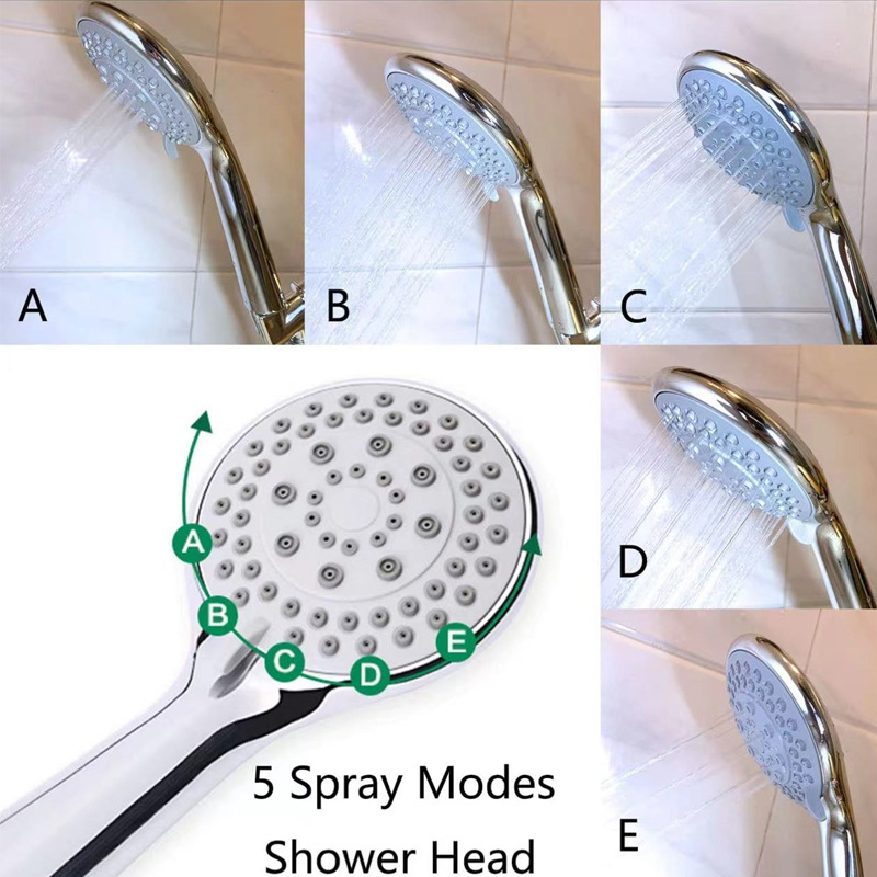 Cross-border American-style base two-way water distributor five-speed large water outlet bathroom pressurized showerhead hose combination showerhead set Specification drawing